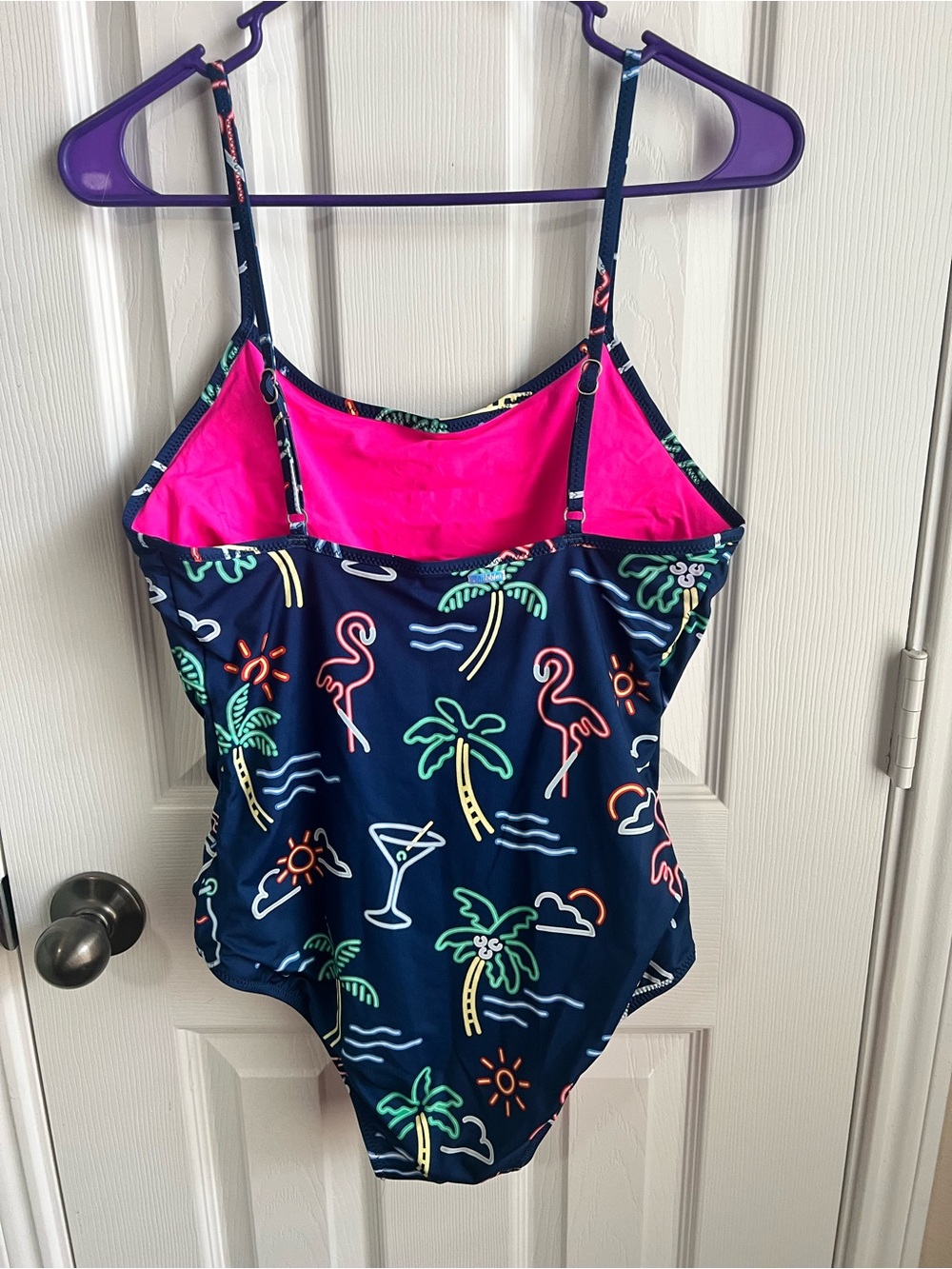 chubbies Navy Electric Avenue neon flamingo One-Piece Swimsuit - Picture 2 of 6